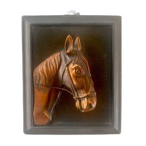 Vintage Horse Cast Framed Equestrian Copper 3D horse head relief art collectable